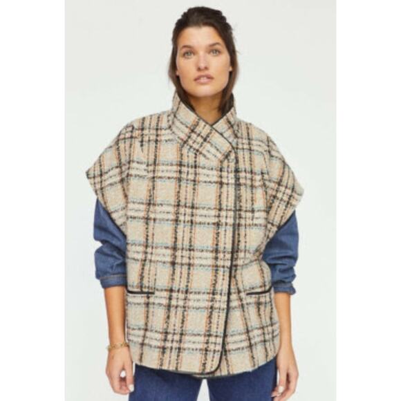 Anthropologie Anderson & Lauth Taupe Plaid Capelet OS - Picture 1 of 11